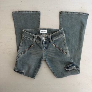 RSQ Women's Washed Gray Flare Jeans with Zip Pockets